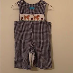 Plaid dog and football longall. 12M EUC